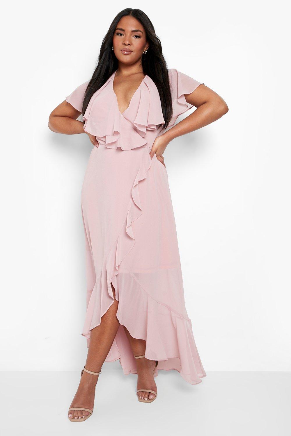 Plus size hot sale pink ruffle dress